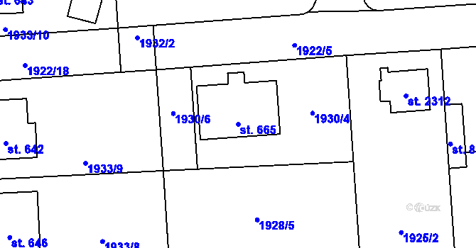 Parcela st. 665 v KÚ Drahotuše, Katastrální mapa