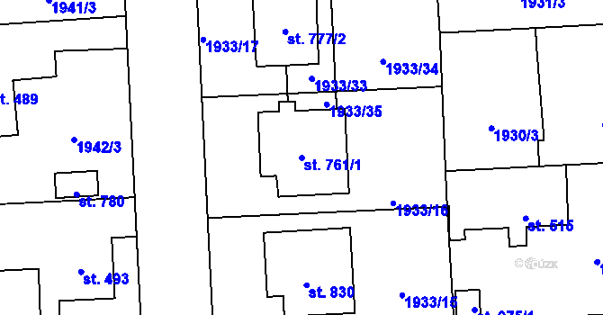 Parcela st. 761/1 v KÚ Drahotuše, Katastrální mapa