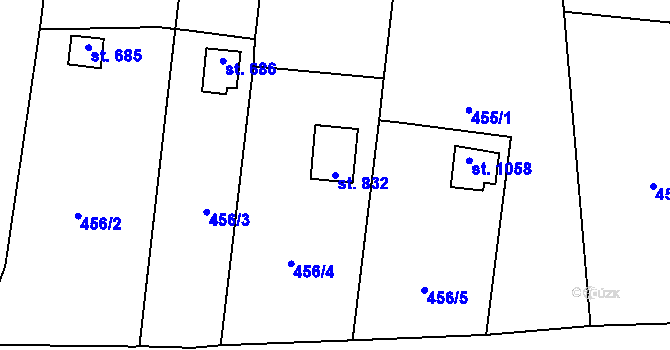 Parcela st. 832 v KÚ Drahotuše, Katastrální mapa