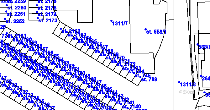 Parcela st. 2170 v KÚ Drahotuše, Katastrální mapa