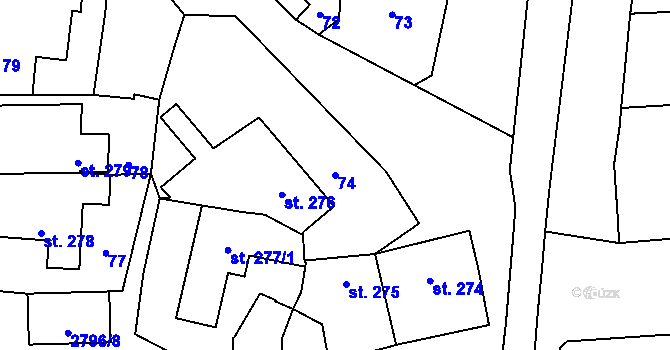 Parcela st. 74 v KÚ Drahotuše, Katastrální mapa