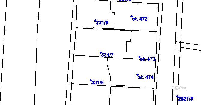 Parcela st. 331/7 v KÚ Drahotuše, Katastrální mapa