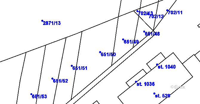 Parcela st. 651/50 v KÚ Drahotuše, Katastrální mapa