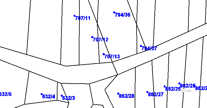 Parcela st. 707/13 v KÚ Drahotuše, Katastrální mapa
