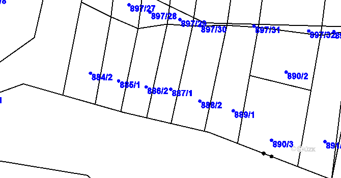 Parcela st. 887/1 v KÚ Drahotuše, Katastrální mapa