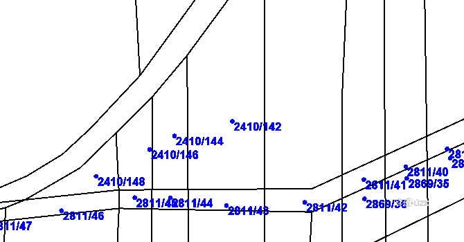 Parcela st. 2410/142 v KÚ Drahotuše, Katastrální mapa
