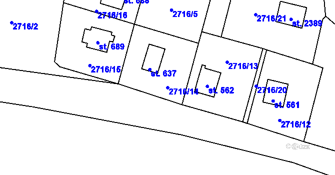 Parcela st. 2716/14 v KÚ Drahotuše, Katastrální mapa
