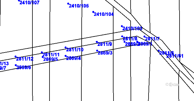 Parcela st. 2869/3 v KÚ Drahotuše, Katastrální mapa