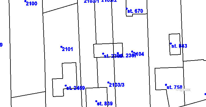 Parcela st. 2366 v KÚ Drahotuše, Katastrální mapa