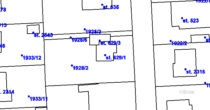 Parcela st. 629/1 v KÚ Drahotuše, Katastrální mapa
