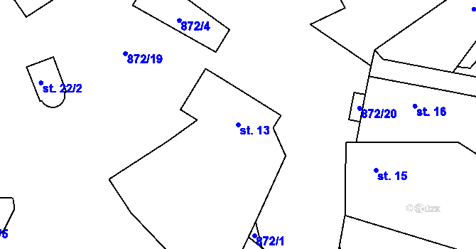 Parcela st. 13 v KÚ Tlestky, Katastrální mapa
