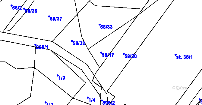 Parcela st. 58/17 v KÚ Tlestky, Katastrální mapa