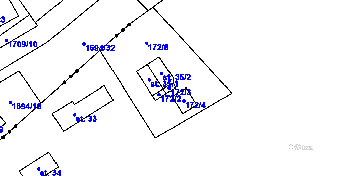 Parcela st. 172/3 v KÚ Tlestky, Katastrální mapa