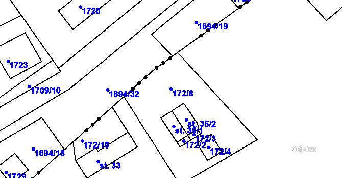Parcela st. 172/8 v KÚ Tlestky, Katastrální mapa