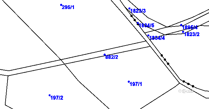 Parcela st. 882/2 v KÚ Tlestky, Katastrální mapa