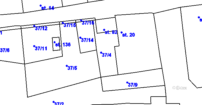 Parcela st. 37/4 v KÚ Drahov, Katastrální mapa