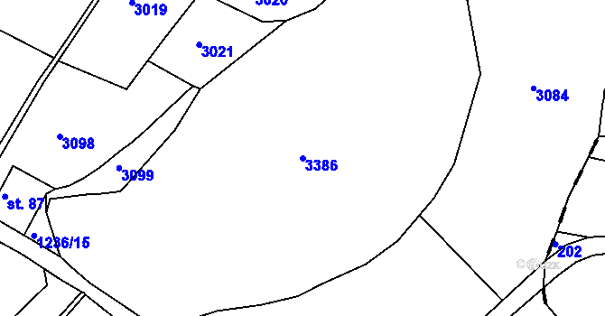 Parcela st. 3386 v KÚ Drahov, Katastrální mapa