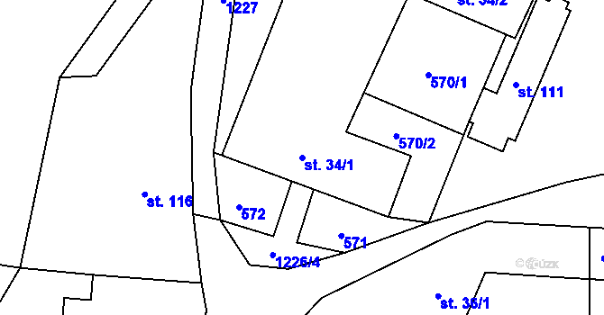 Parcela st. 34/1 v KÚ Božkovice, Katastrální mapa