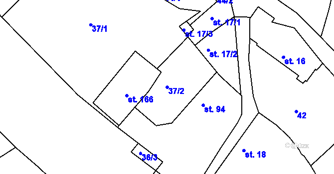 Parcela st. 37/2 v KÚ Božkovice, Katastrální mapa
