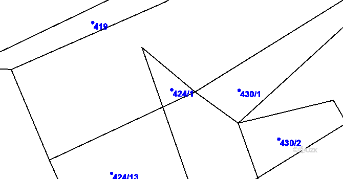Parcela st. 424/1 v KÚ Božkovice, Katastrální mapa