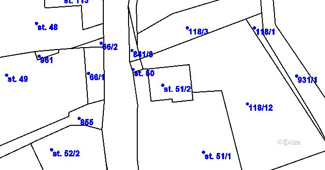 Parcela st. 51/2 v KÚ Drachkov, Katastrální mapa