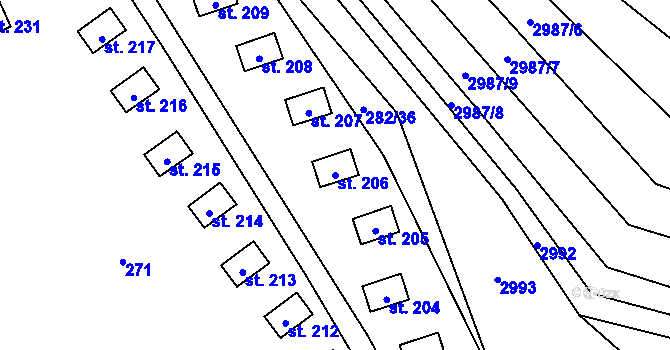 Parcela st. 206 v KÚ Dráchov, Katastrální mapa