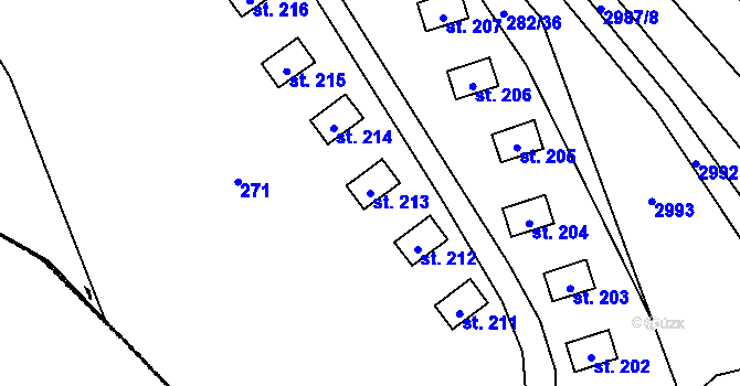 Parcela st. 213 v KÚ Dráchov, Katastrální mapa