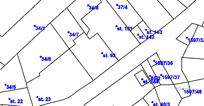 Parcela st. 92 v KÚ Dráchov, Katastrální mapa
