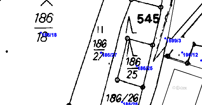 Parcela st. 186/27 v KÚ Dráchov, Katastrální mapa