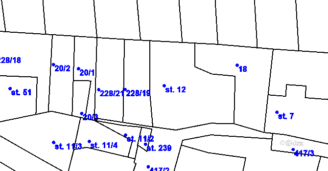 Parcela st. 12 v KÚ Drásov u Příbramě, Katastrální mapa
