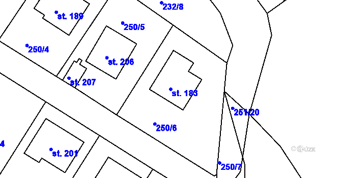 Parcela st. 183 v KÚ Drásov u Příbramě, Katastrální mapa
