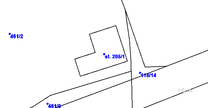 Parcela st. 205/1 v KÚ Drásov u Příbramě, Katastrální mapa