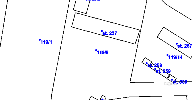 Parcela st. 119/9 v KÚ Drásov u Příbramě, Katastrální mapa