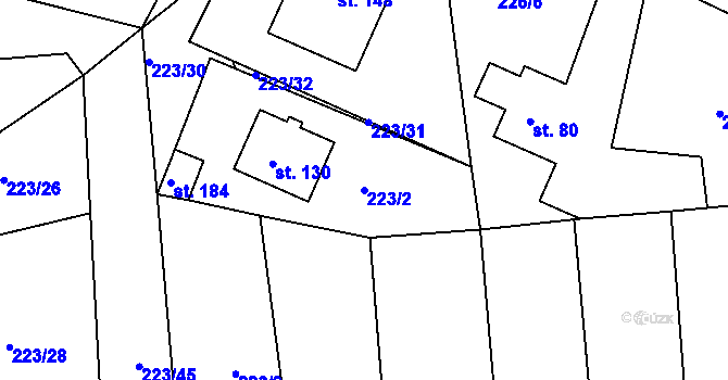 Parcela st. 223/2 v KÚ Drásov u Příbramě, Katastrální mapa
