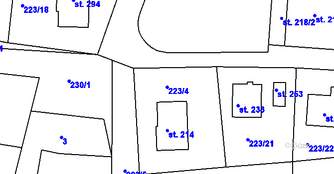 Parcela st. 223/4 v KÚ Drásov u Příbramě, Katastrální mapa