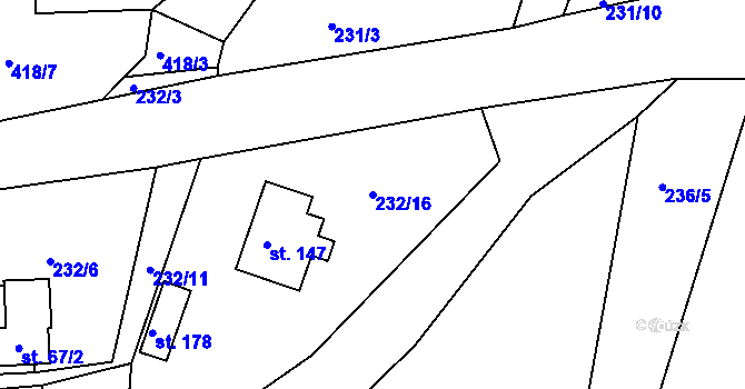 Parcela st. 232/16 v KÚ Drásov u Příbramě, Katastrální mapa