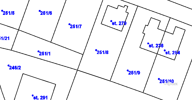 Parcela st. 251/8 v KÚ Drásov u Příbramě, Katastrální mapa