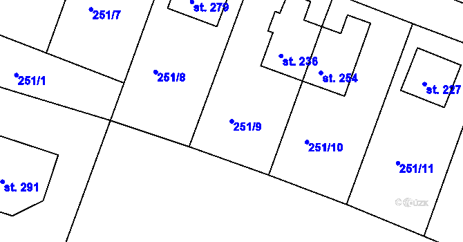 Parcela st. 251/9 v KÚ Drásov u Příbramě, Katastrální mapa