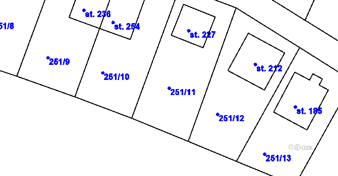Parcela st. 251/11 v KÚ Drásov u Příbramě, Katastrální mapa