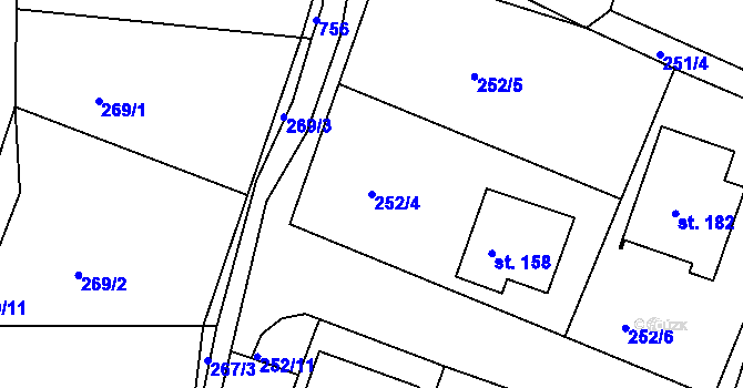 Parcela st. 252/4 v KÚ Drásov u Příbramě, Katastrální mapa