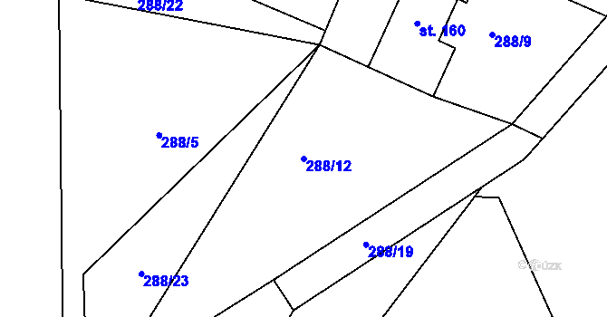 Parcela st. 288/12 v KÚ Drásov u Příbramě, Katastrální mapa