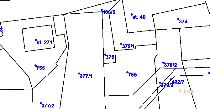 Parcela st. 376 v KÚ Drásov u Příbramě, Katastrální mapa
