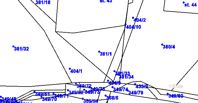 Parcela st. 381/1 v KÚ Drásov u Příbramě, Katastrální mapa
