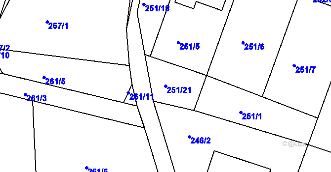 Parcela st. 251/21 v KÚ Drásov u Příbramě, Katastrální mapa