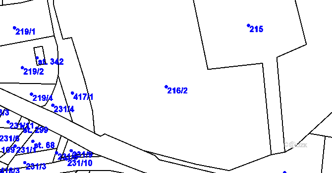 Parcela st. 216/2 v KÚ Drásov u Příbramě, Katastrální mapa