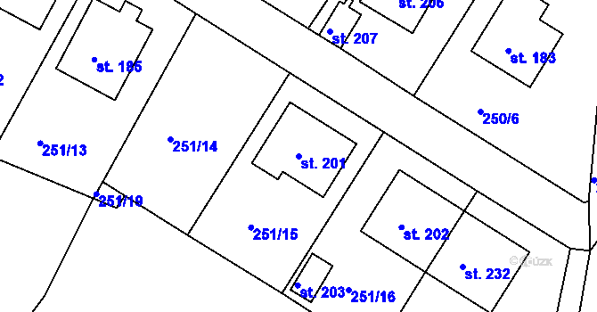 Parcela st. 201 v KÚ Drásov u Příbramě, Katastrální mapa