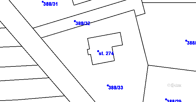Parcela st. 274 v KÚ Drásov u Příbramě, Katastrální mapa