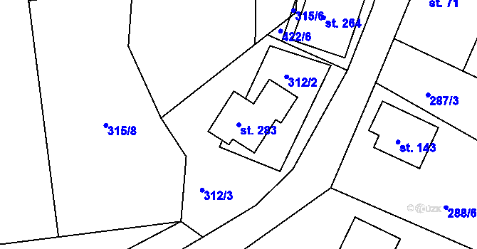 Parcela st. 283 v KÚ Drásov u Příbramě, Katastrální mapa