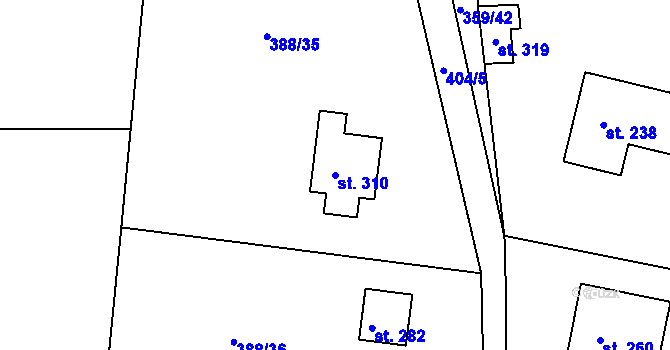 Parcela st. 310 v KÚ Drásov u Příbramě, Katastrální mapa