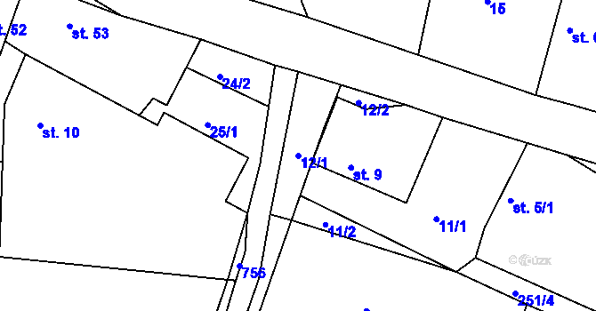 Parcela st. 12/1 v KÚ Drásov u Příbramě, Katastrální mapa